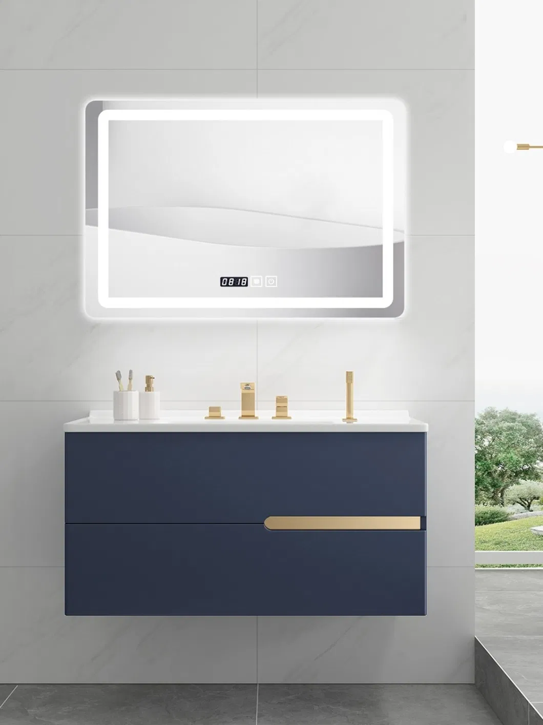 Modern Wall Mounted Wooden Bathroom Cabinets Furniture Sanitary Vanity Vanities LED Mirror Mirrored Medicine Bathroom Cabinet