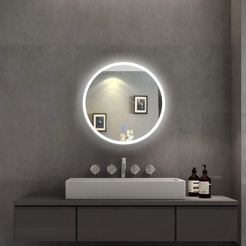 Defogging Contemporary Wall Electronic Miroir Smart Touch LED Bathroom Mirror Oval Frameless Backlit Mirrors with Digital Clock