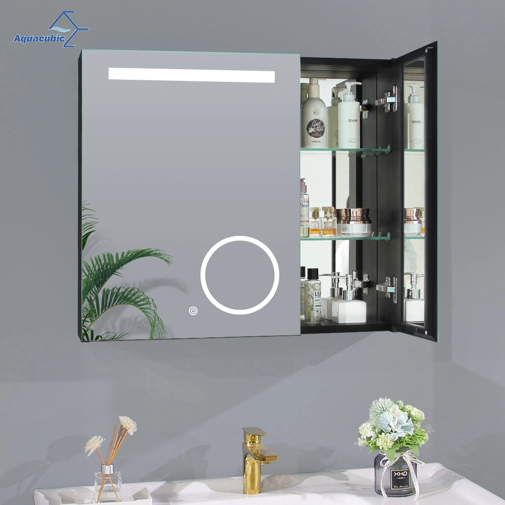 LED Backlit Mirror Illuminated Bathroom Mirror Cabinet and Magnifying Lens Wall-Mounted Vanity Mirror Cabinet