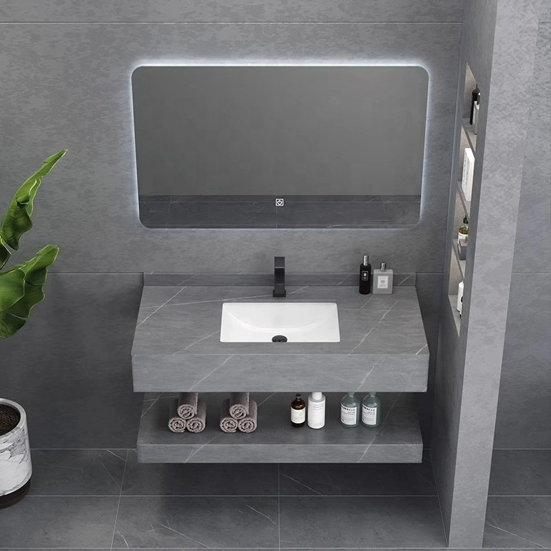 Modern Bathroom Cabinet Wash Basin Sintered Stone Vanity Sink Countertop LED Mirror Luxury Bath Furniture