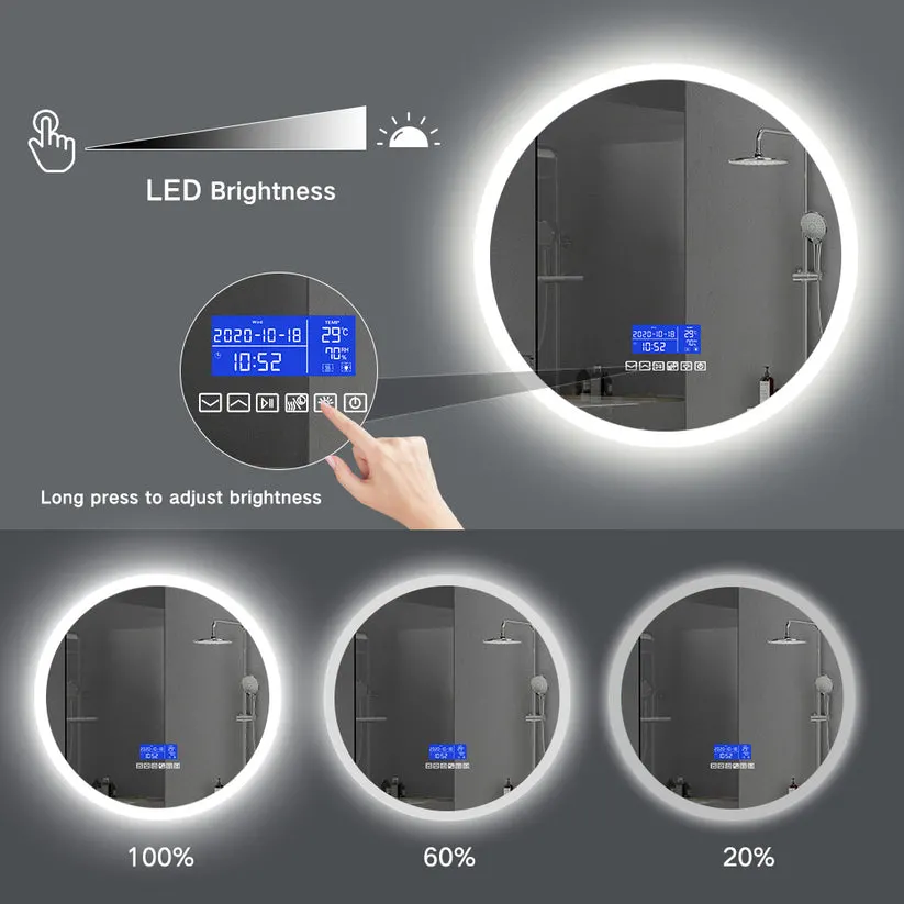 Anti Fog LED Light Bathroom Smart Mirror Touch Dimmble Color LED Bathroom Mirror