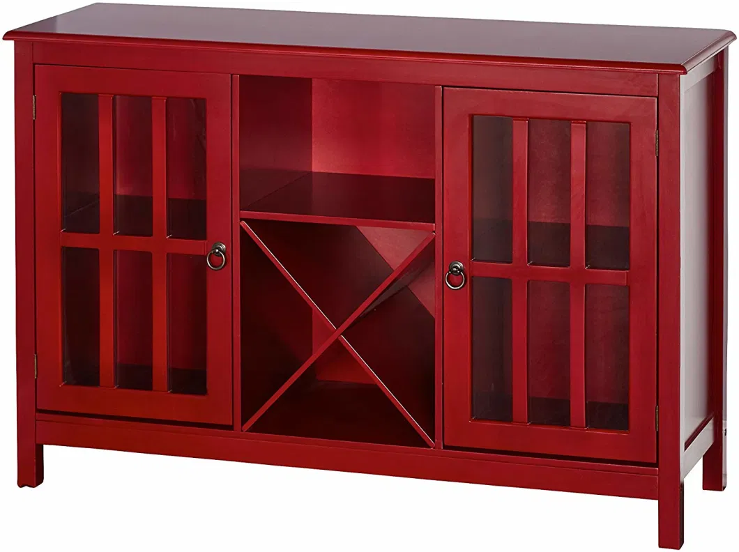 Chinese Furniture Wooden Buffet Wooden Kitchen Cabinet Red Portland Collection Wine Buffet Sideboard with Two Cabinets, One Shelf and 4 Bottle Wine Rack