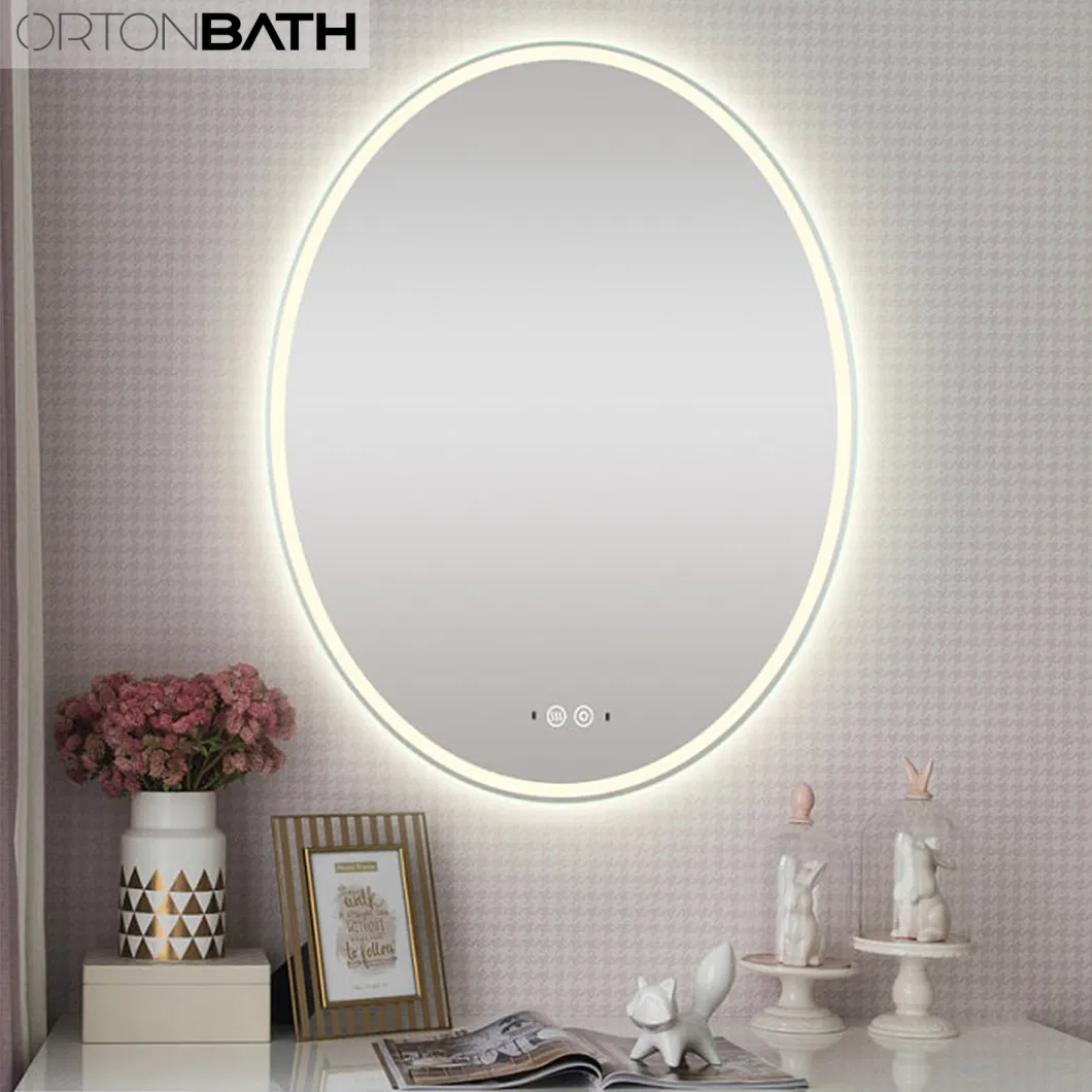 Ortonbath New Design Small Size Brass Framed Circle Bath Home Smart Wall Mounted Non-LED Mirror Bathroom Designer Art Decorative Mirror