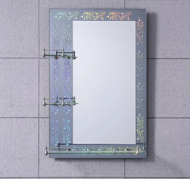 5mm Silkscreen Pattern Bathroom Mirror with Glass Shelf