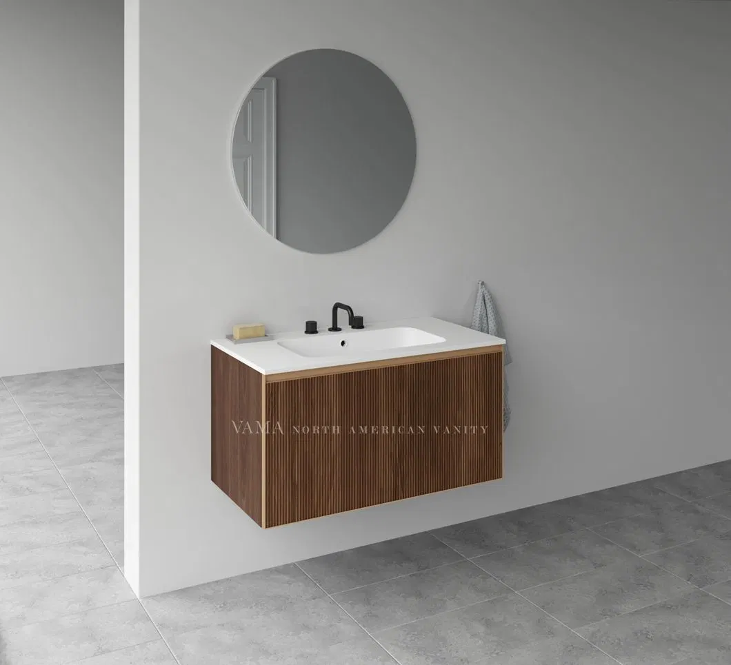 Vama Modern Vertical Ribbing Bathroom Vanity Unit Single Drawer with Inset Drawer