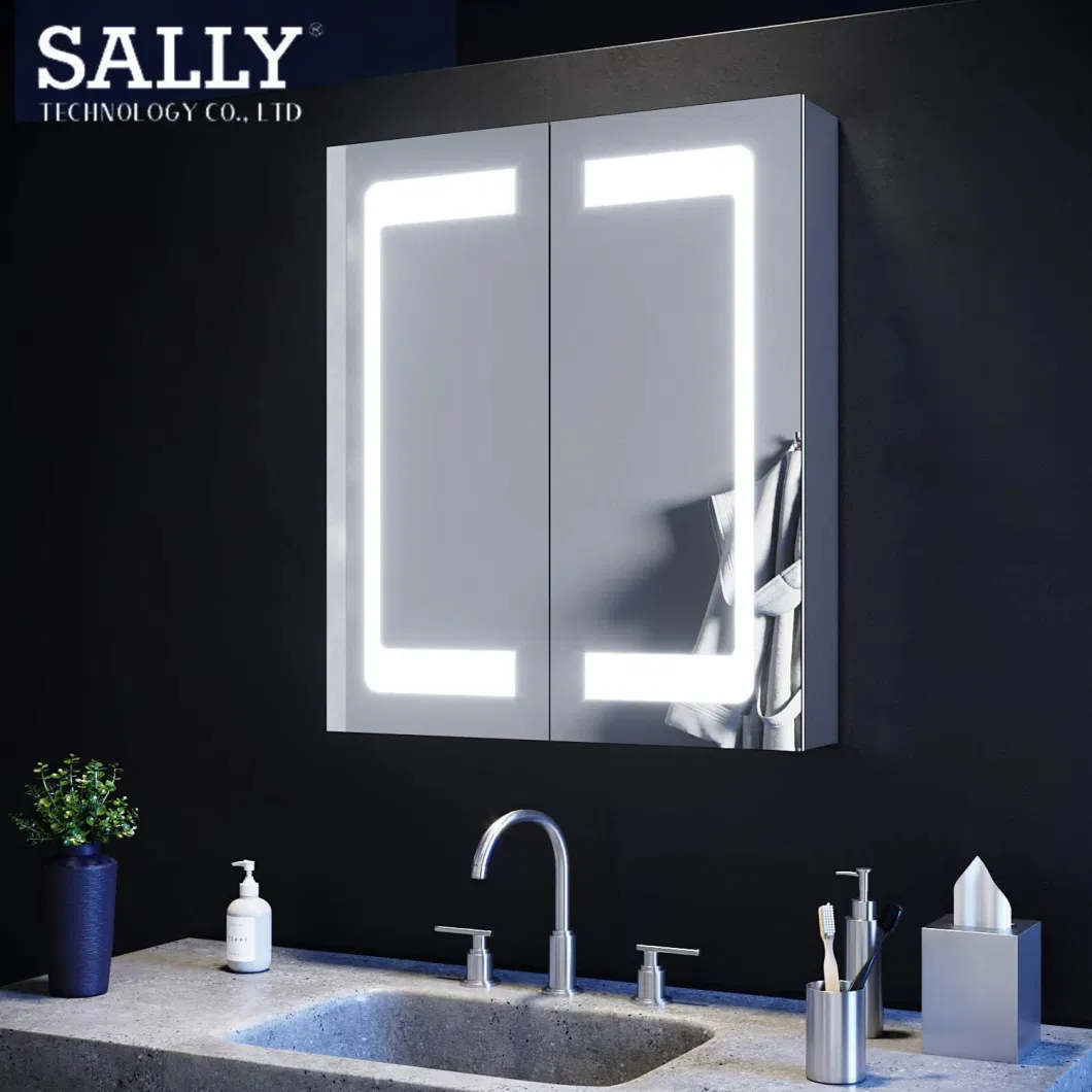 Mirror Square Vanity Bathroom Medicine Cabinet LED Light Storage Wall Mount Mirror