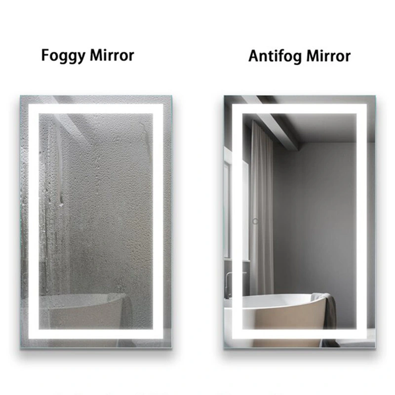 Defogger Brightness Dimmer Adjustment Backlit LED Lights Rectangular Bath Smart LED Mirror Bathroom Mirrors