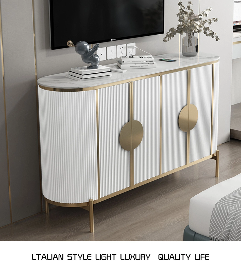 Modern Gold Plating Legs Living Room Cabinet Luxury Design Marble Top Sideboard Wooden Console Table