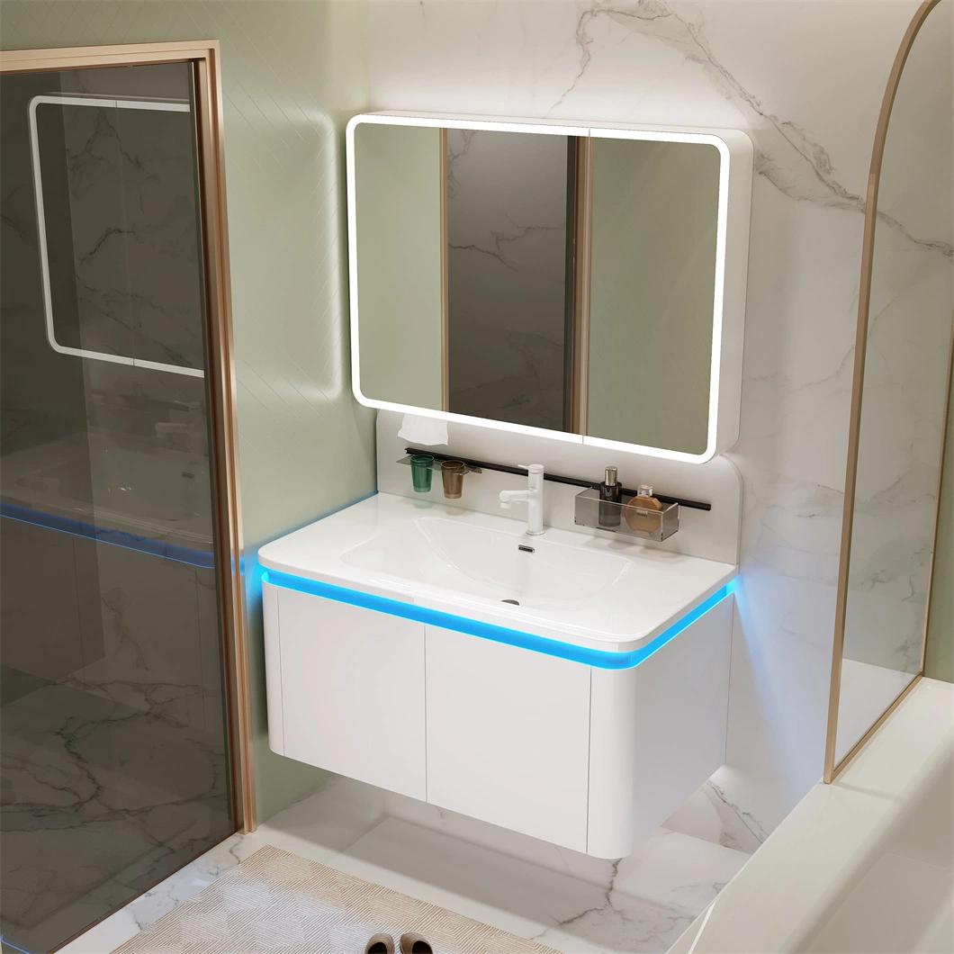 Multi-Layer Wood Waterproof Ceramic Sink Bathroom Cabinet Wall Mounted