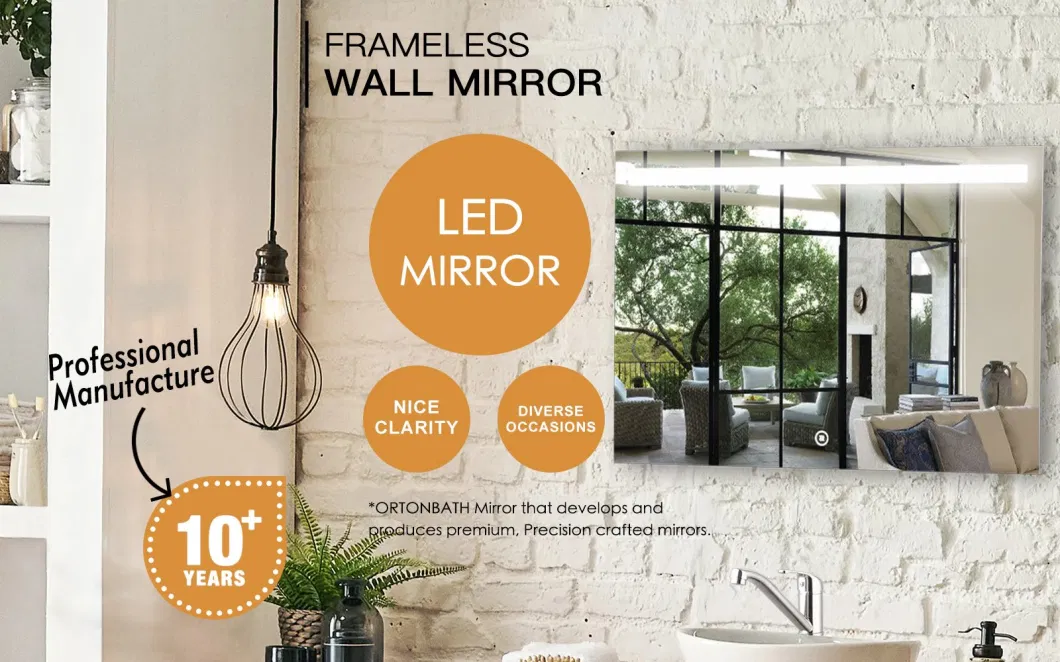 Ortonbath LED Mirror Full Length Mirror Wall Mounted Mirror Vanity Mirror with Lights for Bathroom/Bedroom/Living Room with Dimming Touch Switch, Waterproof