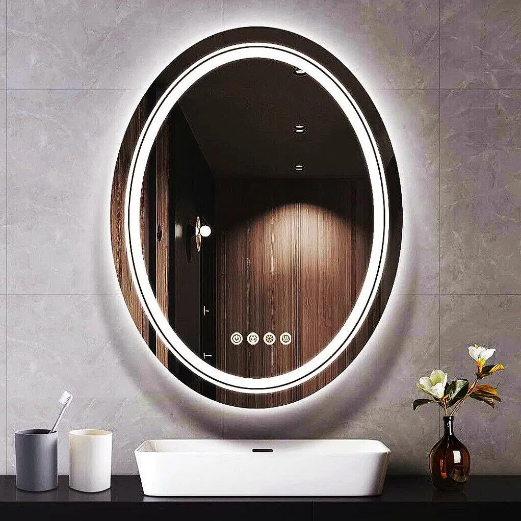 Anti-Flog Oval Black LED Bathroom Mirror Double Sink Extra Large Bathroom Mirror