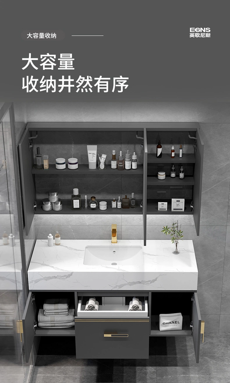 Wholesale Wall Mounted Vanity Cabinets Hotel Bathroom Furniture Modern Light Luxury Cabinet Including Basin and Smart Mirror