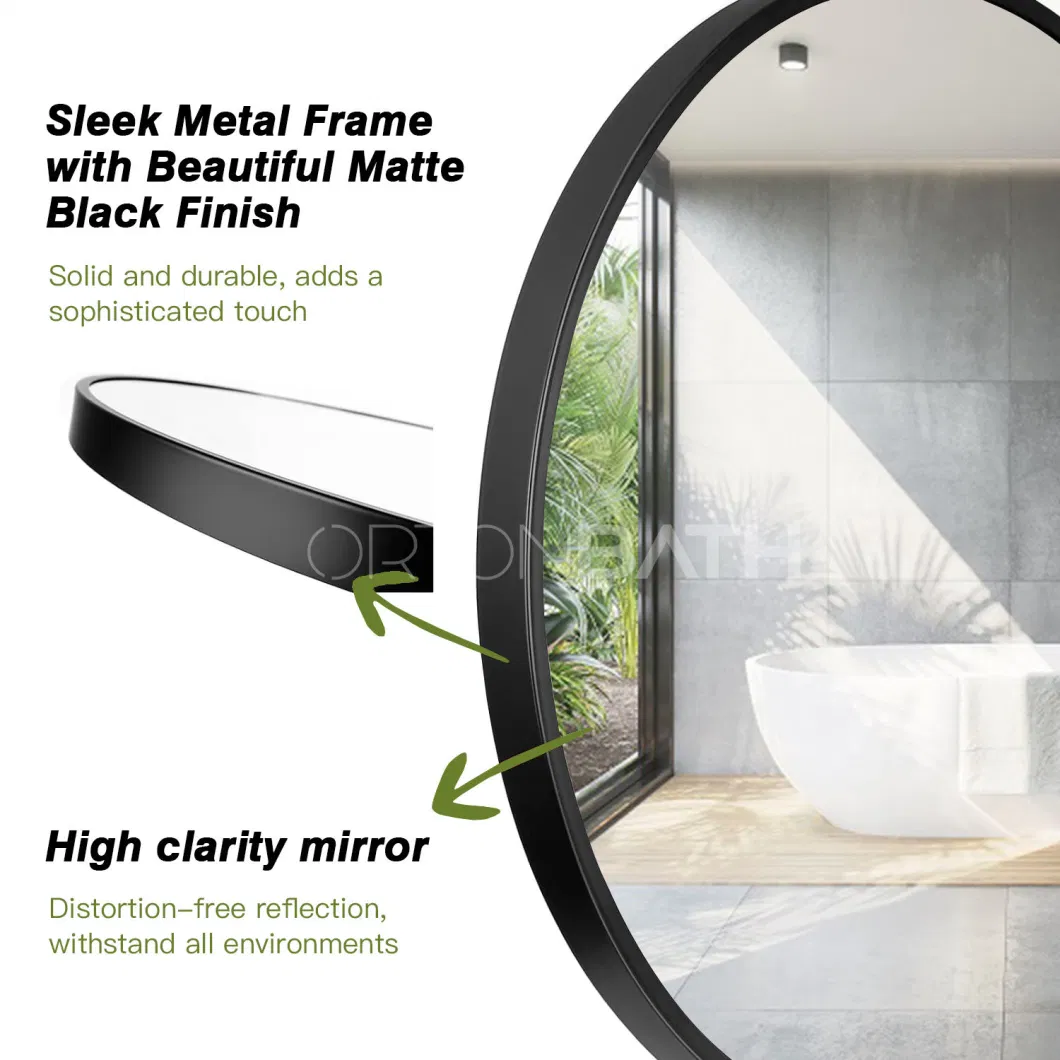 Ortonbath1 Black Wide Thick Frame Wall Mount Bath Home Smart Wall Mounted Non-LED Mirror Bathroom Designer Art Mirror