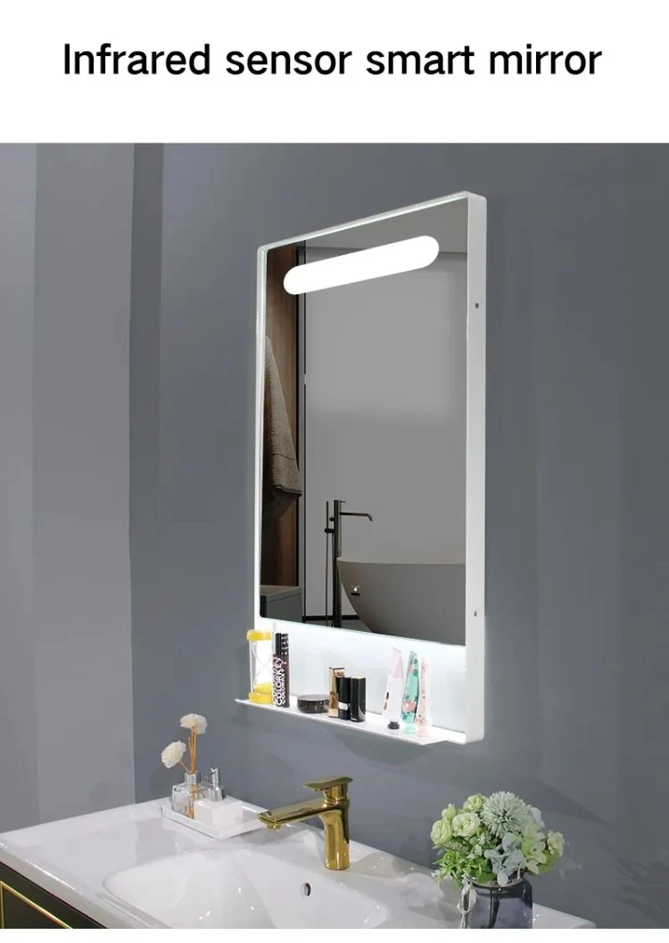 Smart Lighted Besin Vanity Mirror Illuminated Bathroom LED Mirror with Shelf