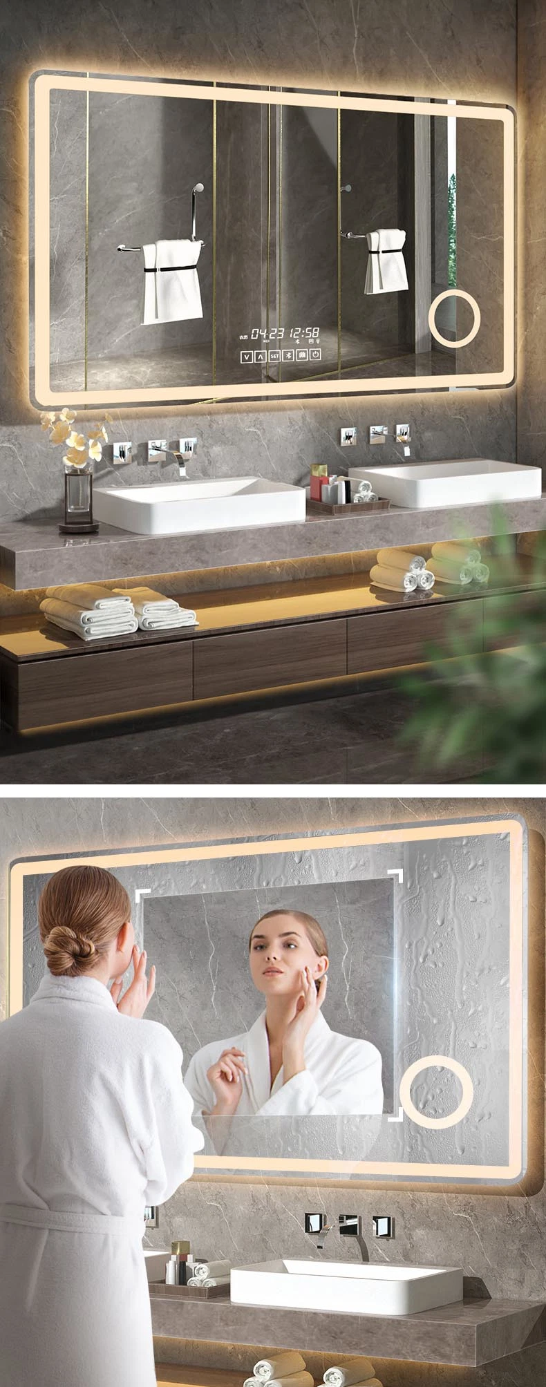 Mart LED Bathroom Mirror Touch Frame Circle Mounted Bathrooms Wall Mirrors