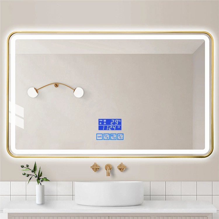 Wholesale Wall Large Mirror Metal Frame Full Length Dressing Mirror with LED Light Time Display Espejo