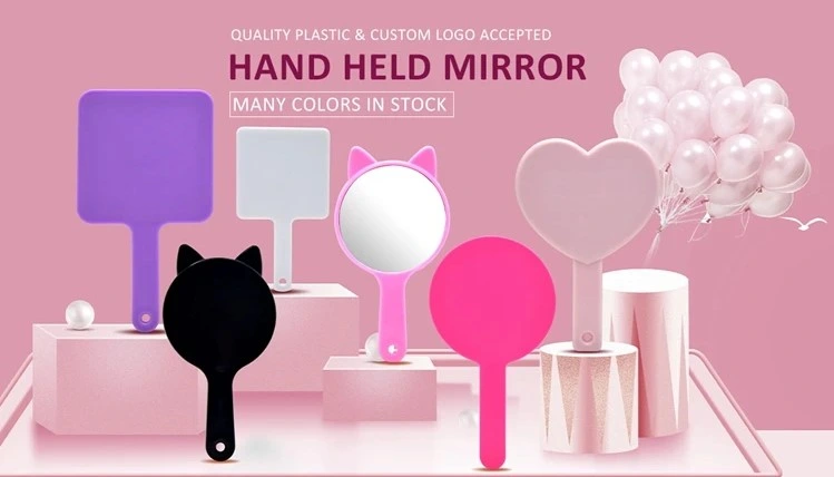 Square Extra Large Custom Make up Handle Hand Held Mirror White Color with Logo Big Handheld Mirror