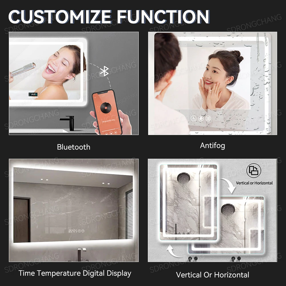 Multi Functions Anti-Fog Smart Touch Dimmer Wall LED Light Vanity Bathroom Mirror LED Magic Mirror Bathroom Smart Mirror