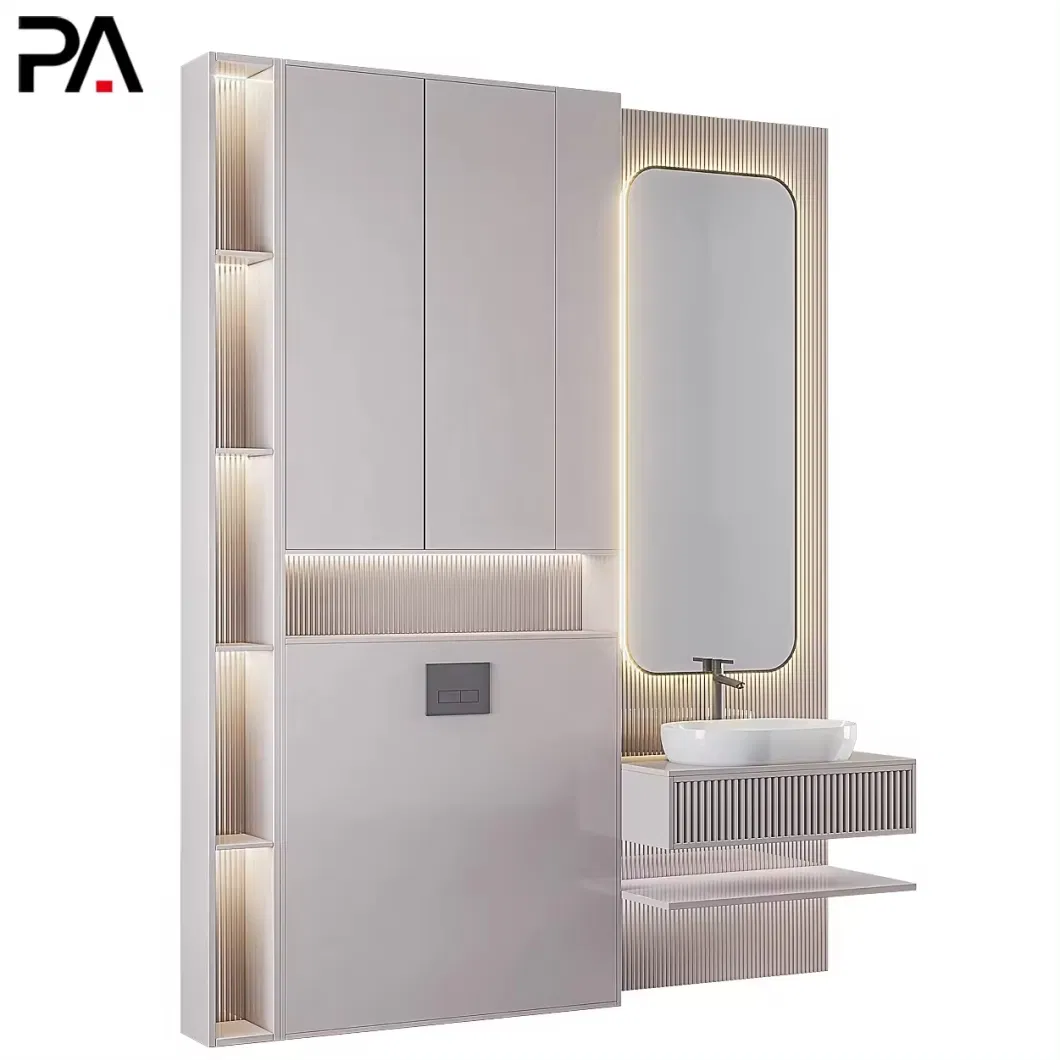 PA Luxury Plywood Single Sink Vanity and Basin Light Wooden Panel Bathroom Cabinet with Mirror
