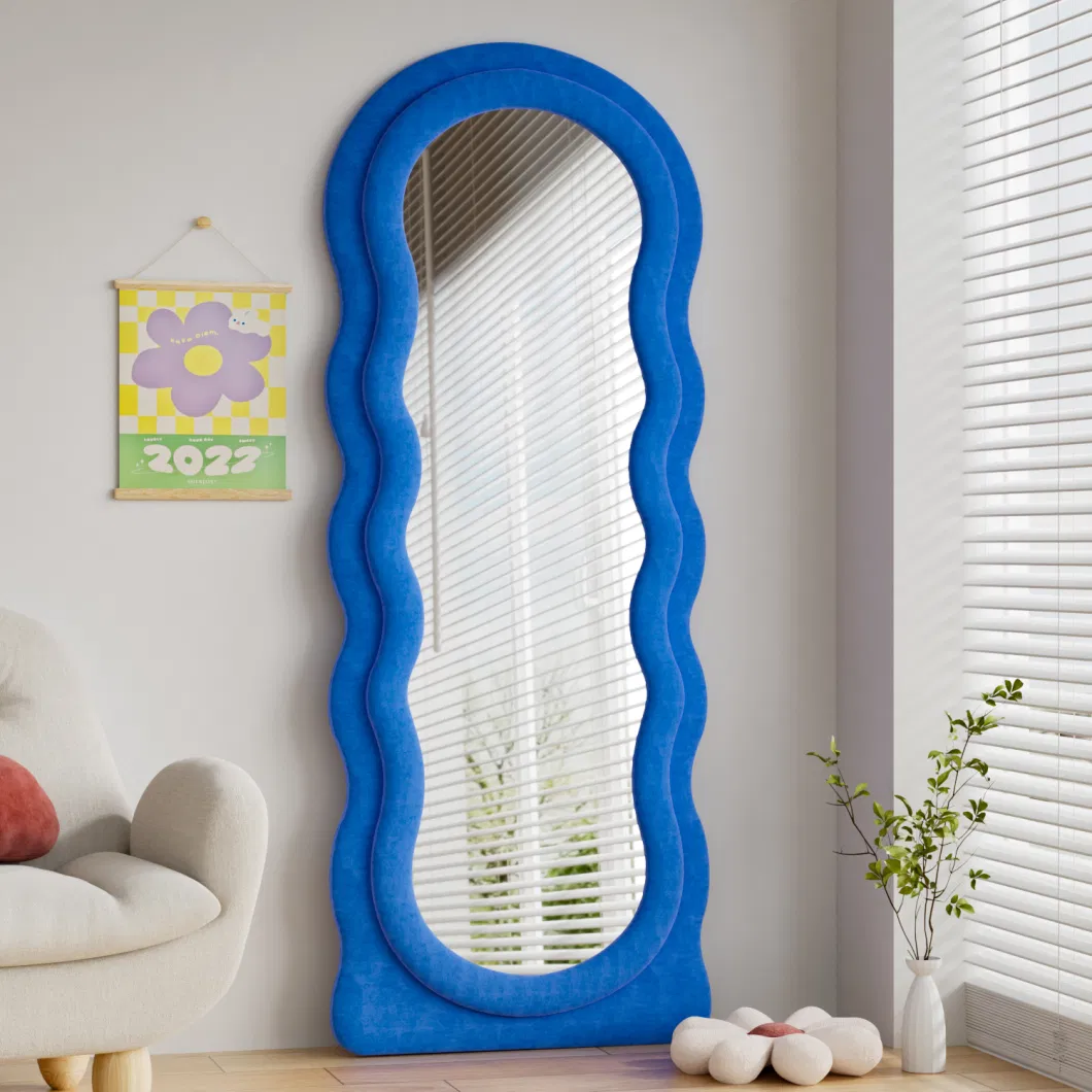 Wall Decorative Irregular Wave Shape Full Length Standing Mirror with Flannel Frame