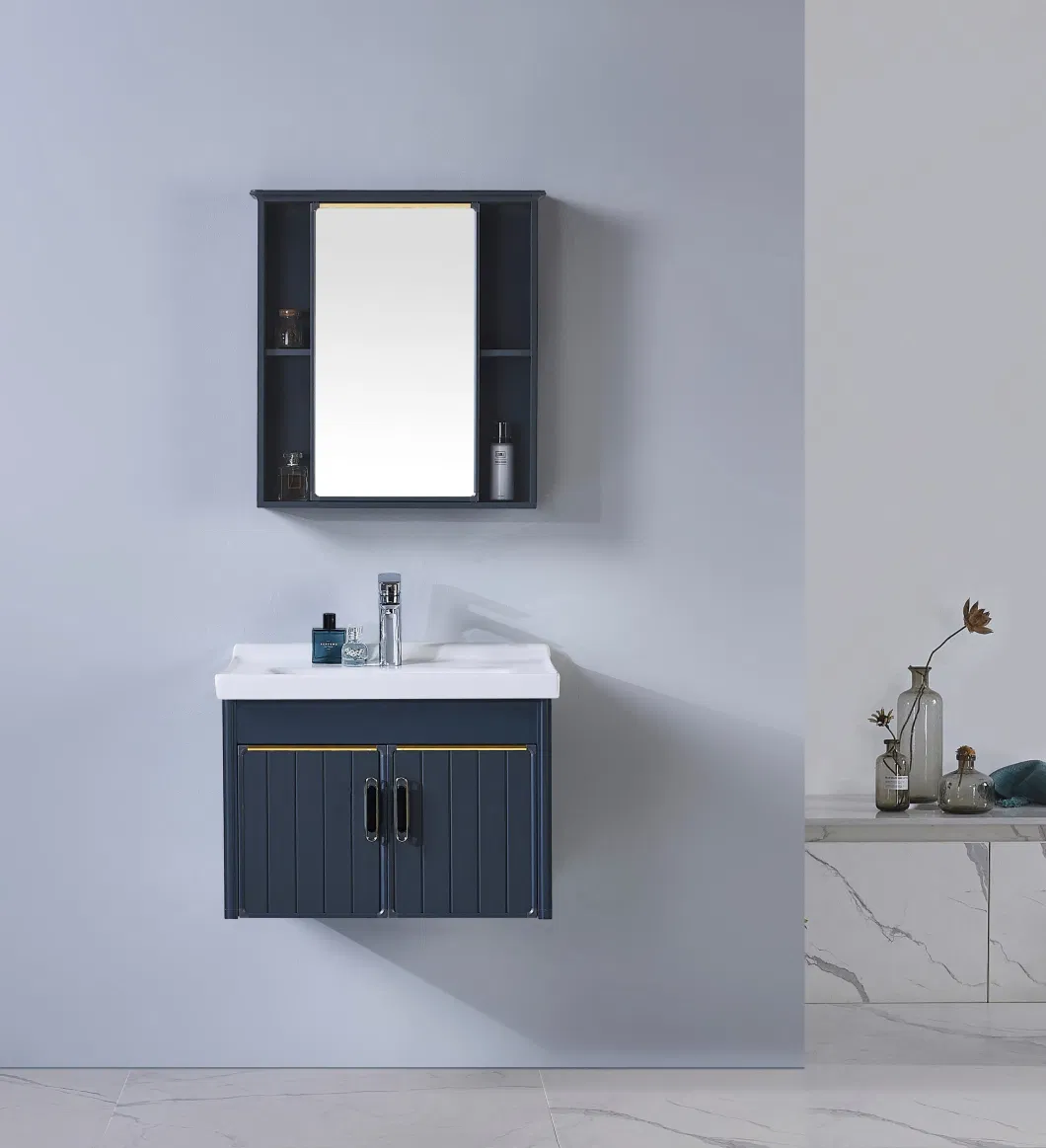 Durable Blue Bathroom Cabinet with Mirror White Ceramic Basin Sink Aluminum Cabinet Makeup Vanities Wall Hung Bathroom Vanity