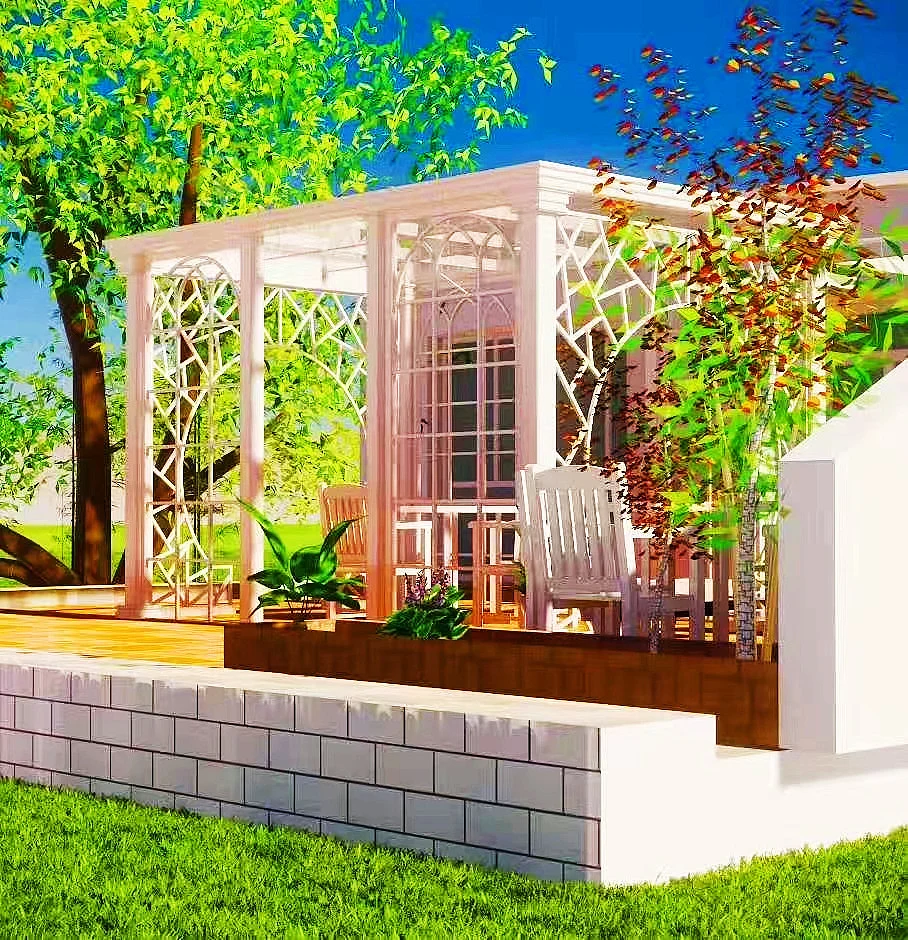 Lean to Wall French Style Pergola Aluminum Partition Patio Terrace Cover with Decorative Screen