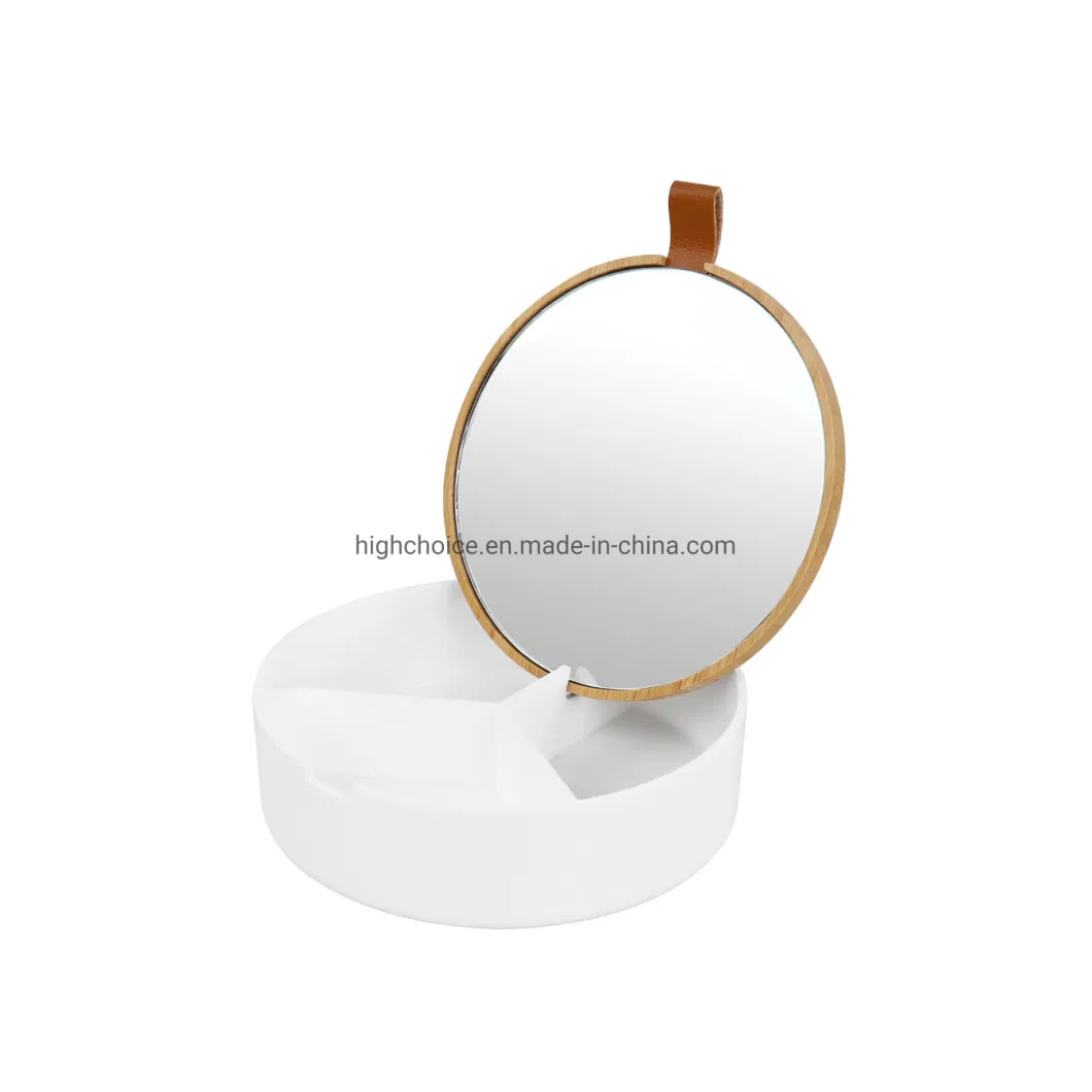 Bathroom Bamboo Plastic Table Round Storage Mirror