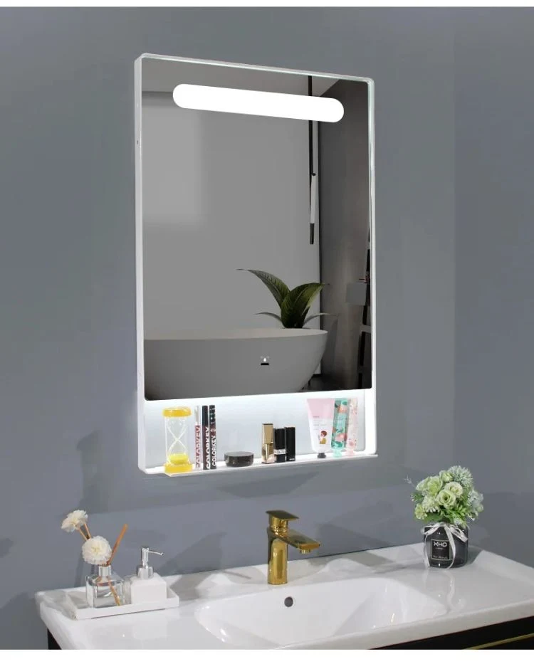 Smart Lighted Besin Vanity Mirror Illuminated Bathroom LED Mirror with Shelf