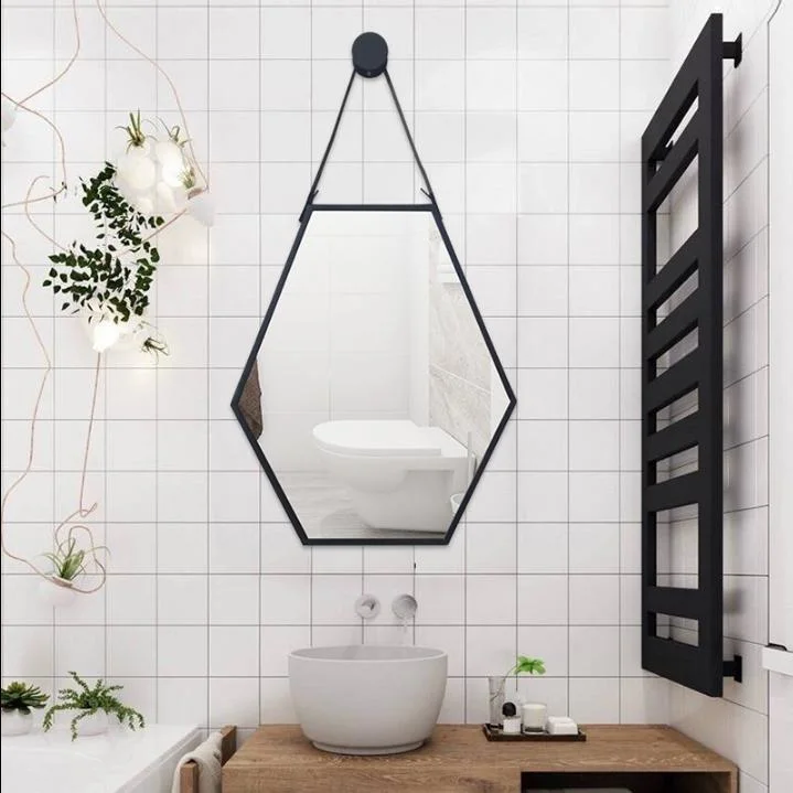 Irregular Shape Black Metal Frame Hanging Wall LED Smart Bathroom Mirror