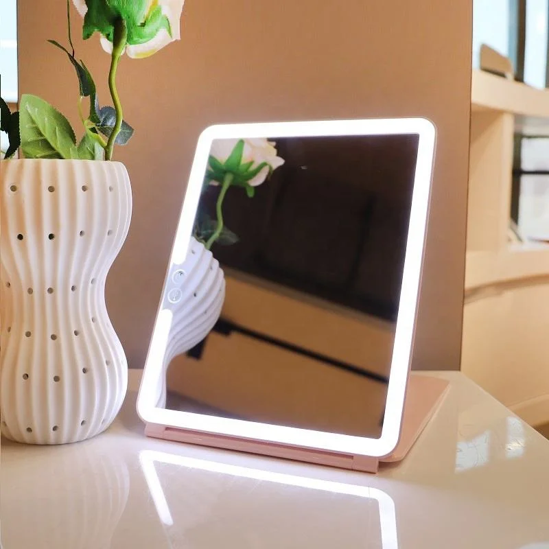 Travel iPad Makeup Mirror Square Folding LED Lighted Make up Mirror