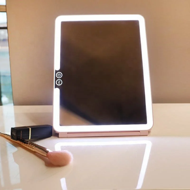 Travel iPad Makeup Mirror Square Folding LED Lighted Make up Mirror