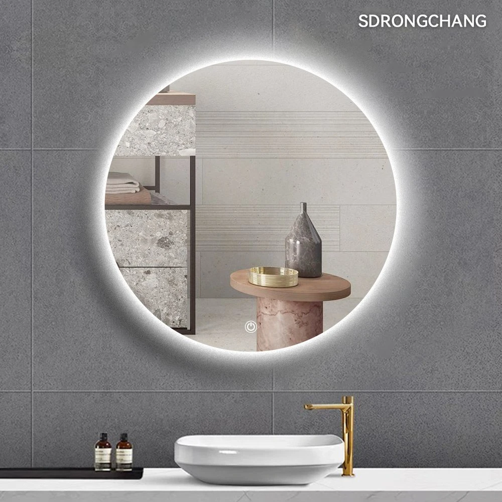 Anti-Fog Round Bathroom Digital Clock Hotel Backlit Frameless LED Light Mirror