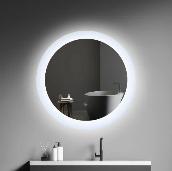 Bathroom Luxury LED Smart Touch Screen Defogger Light Mirror Bath Illuminated with Frameless and Time Display Shower Make up