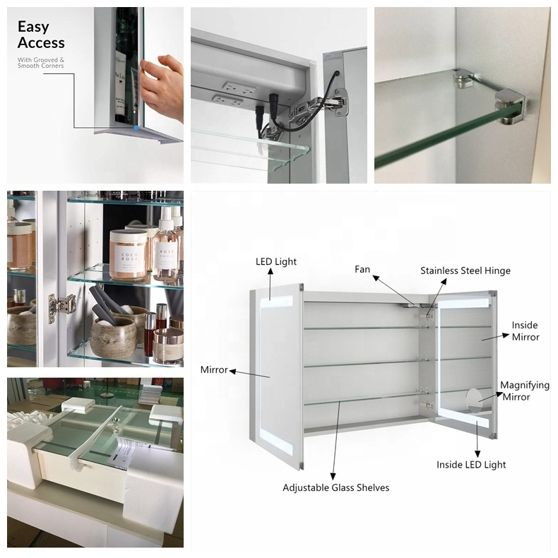 Aluminum, MDF, PVC Sanitary Ware Frameless Bathroom Vanity Furniture LED Mirror Medicine Cabinet with Soft Closed Hinge