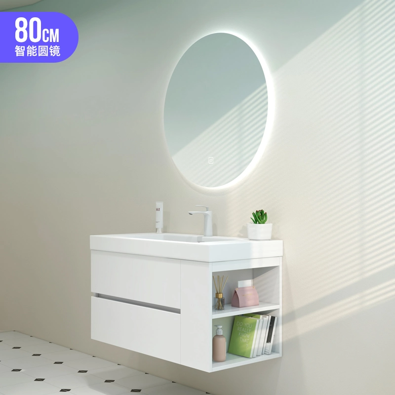 White Italian Style Light Luxury Solid Wood Bathroom Cabinet with Mirror