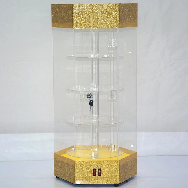 4 Tiers Rotating Acrylic Cabinet with LED Light for Watch and Jewelry Displays