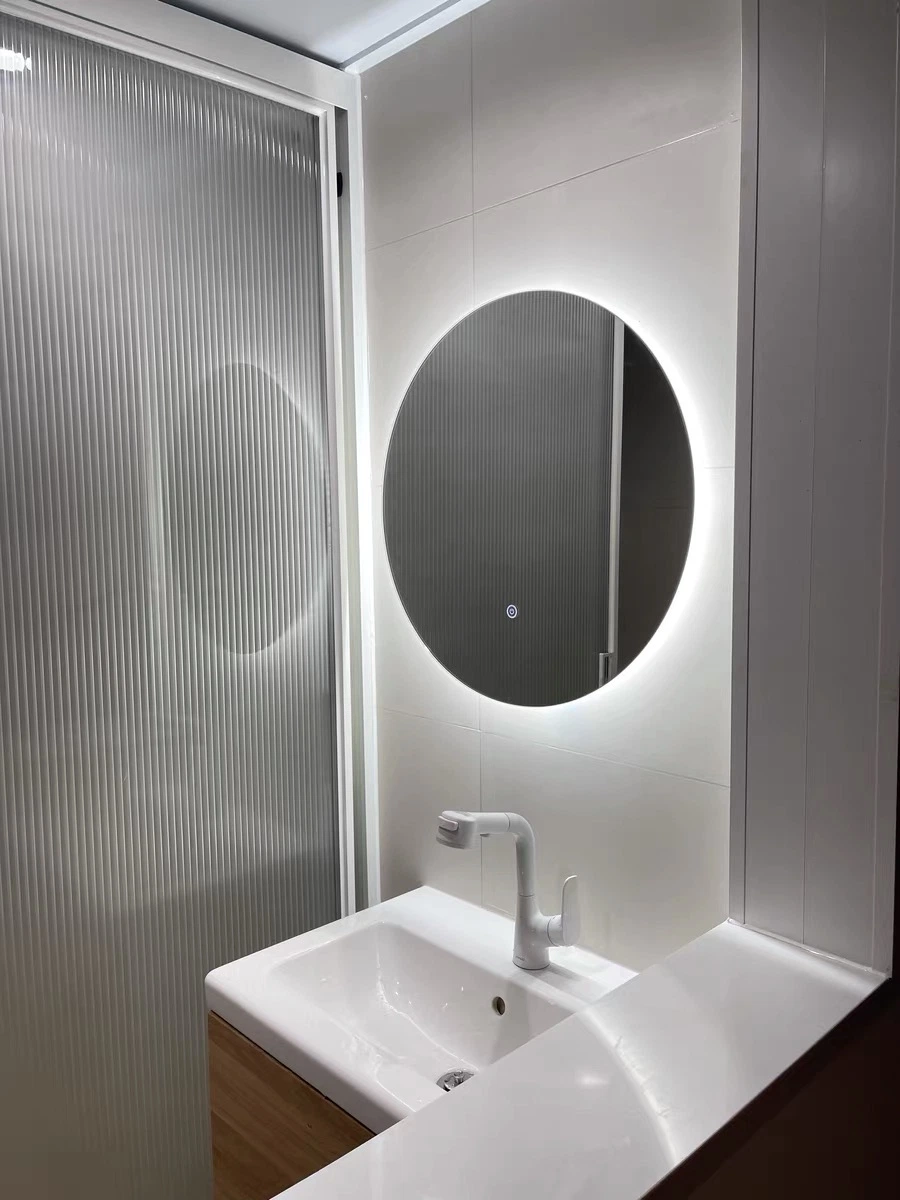 Anti-Fog Round LED Bathroom Mirror Hotel Backlit Frameless LED Light Mirror Digital Clock
