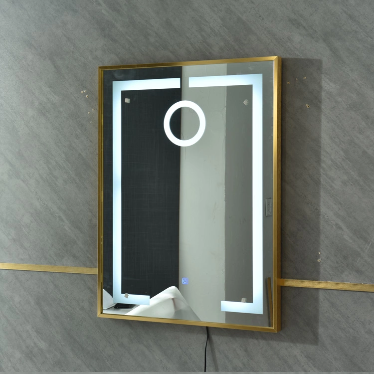 Smart Bathroom Decorative Lighted Golden Aluminum Framed LED Mirror