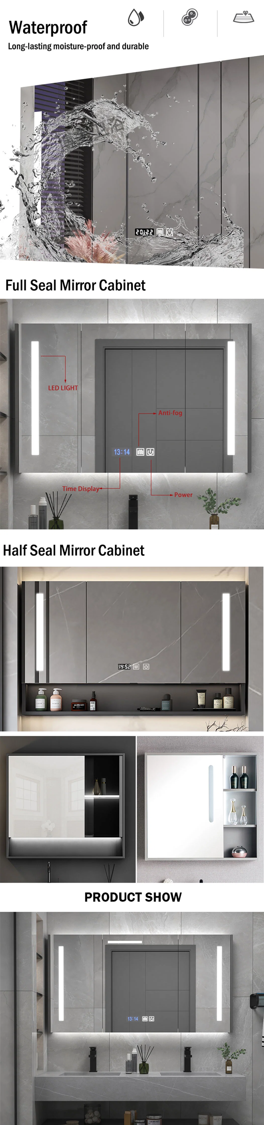 Modern Smart Mirror Vanity Illuminated Storage Washroom Bathroom Mirror Cabinet with LED Light