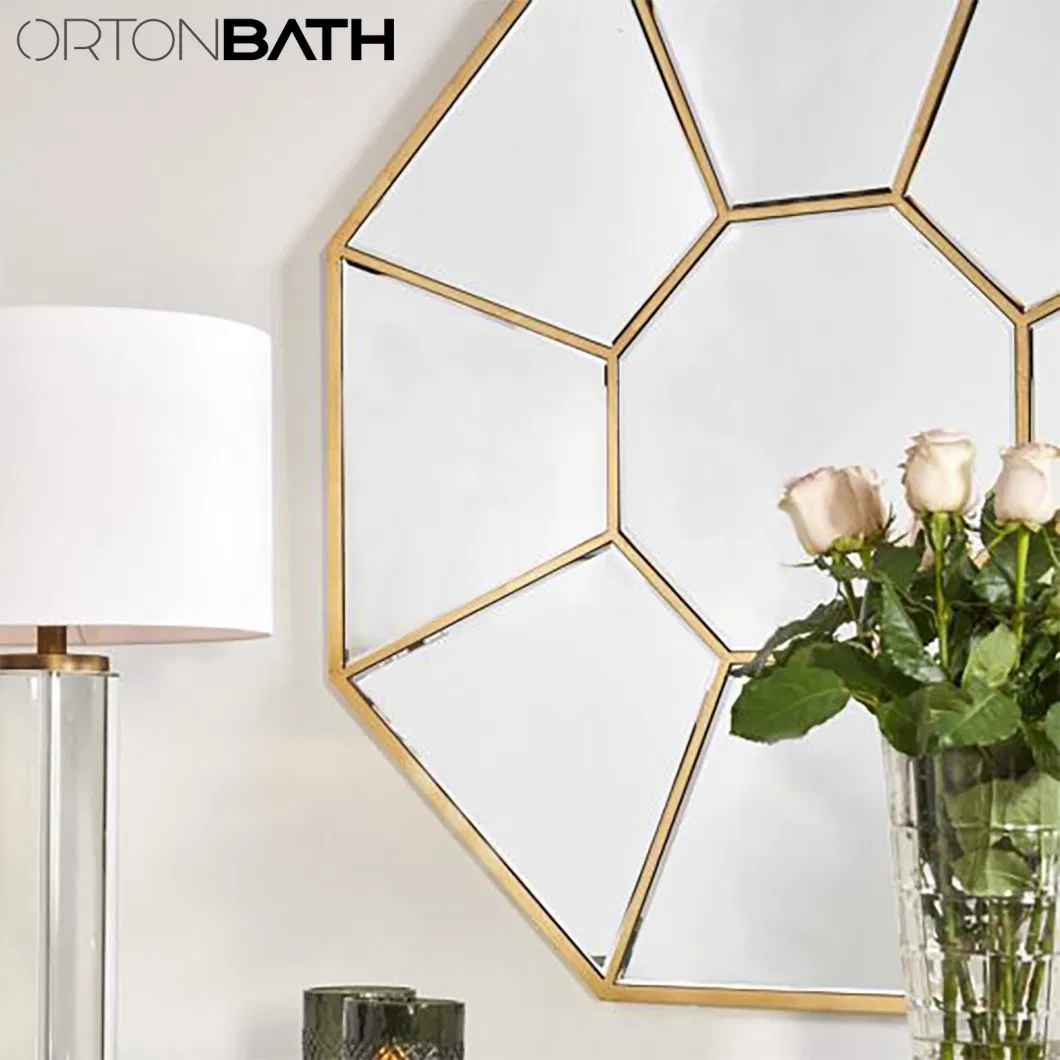 Ortonbath Antique Gold 8 Section Framed Bath Home Smart Wall Mounted Non-LED Mirror Bathroom Designer Art Mirror