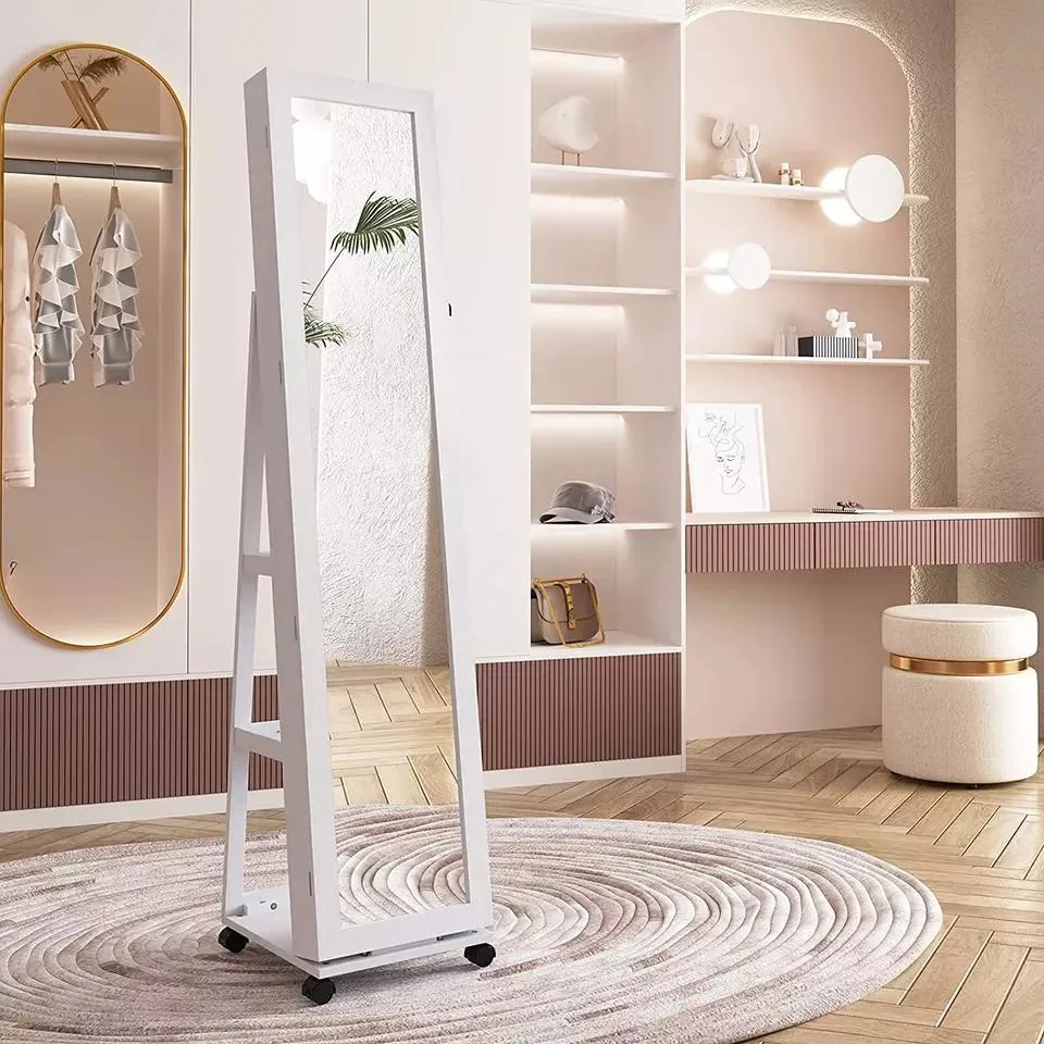 Furniture Customization Wooden Rotating Full Length Standing Jewelry Mirror Cabinet
