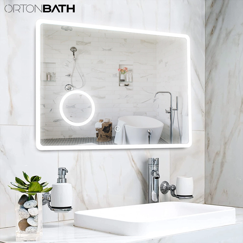 Ortonbath Makeup Anti-Fog Mirror with 3 Times Magnifier Dimmable Light Touch Switch Wall Mounted (Horizontal/Vertical)