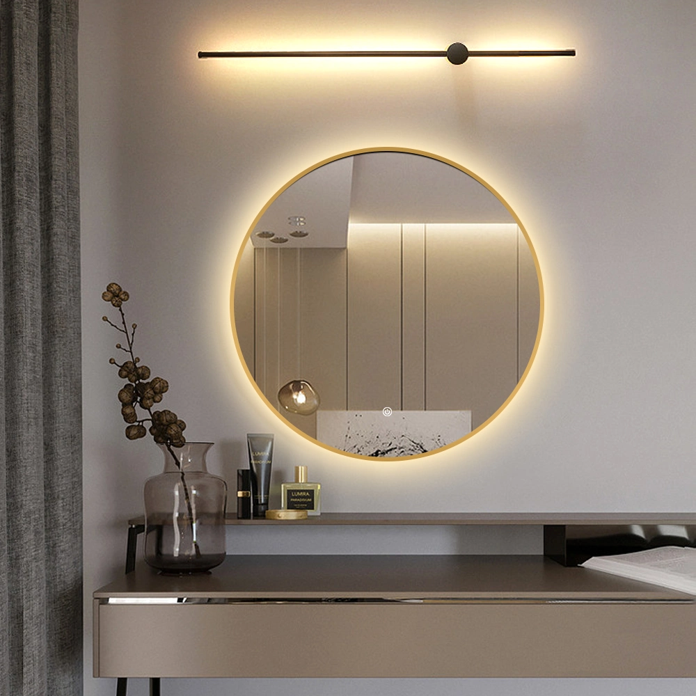 LED Black Frame Round Bathroom Mirror with Light, Wall Mounted Lighted Vanity Mirror, Anti-Fog &amp; Dimmable Touch Switch, Waterproof IP54, 90+ CRI