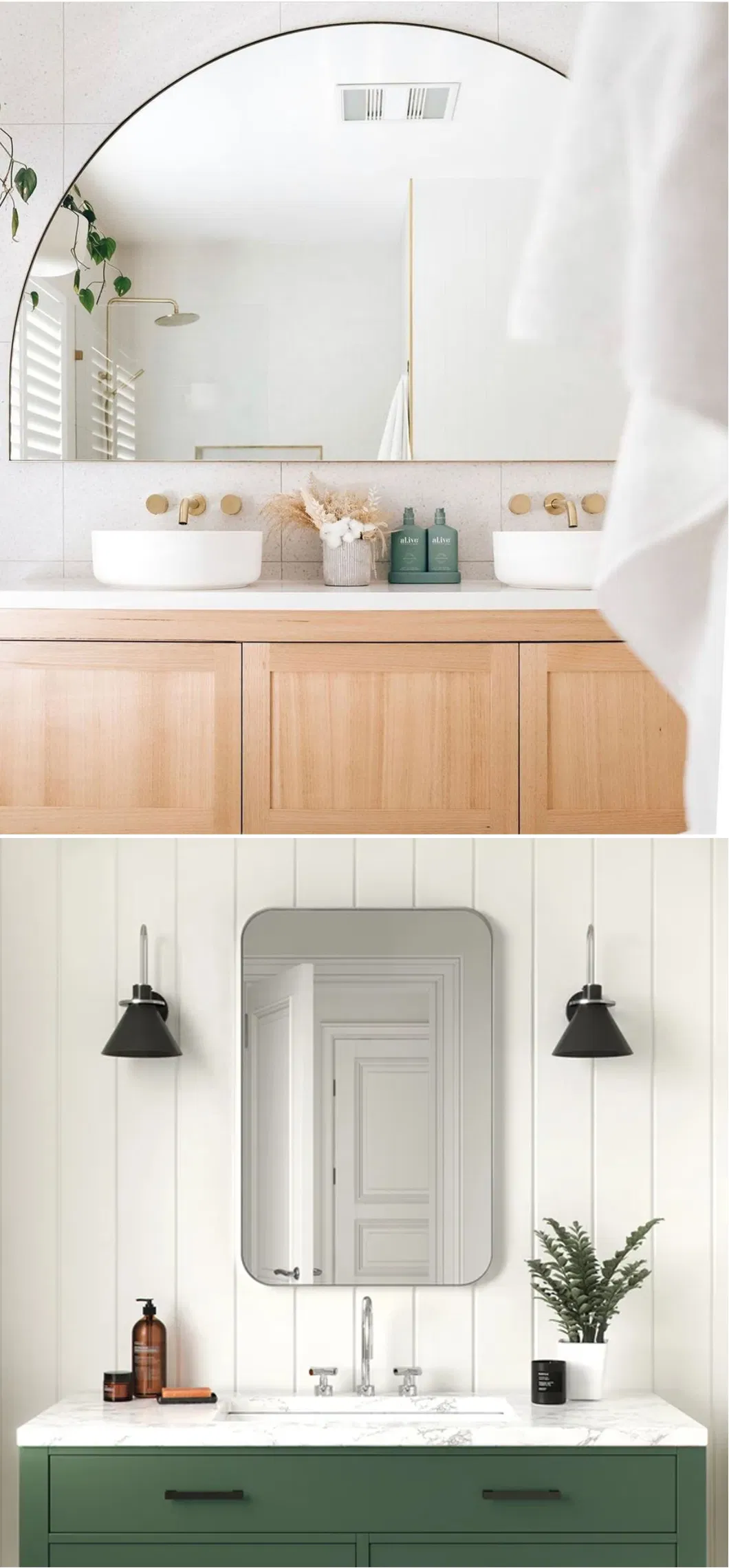 ORTONBATH New Design Gold Decorative Bath Home Smart Wall Mounted Nonled Mirror Bathroom Designer Art Mirror with Shelf