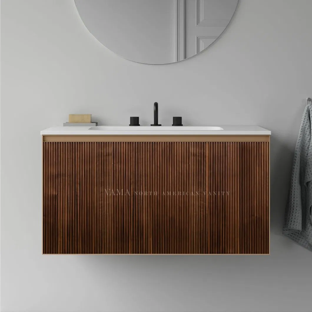 Vama Modern Vertical Ribbing Bathroom Vanity Unit Single Drawer with Inset Drawer