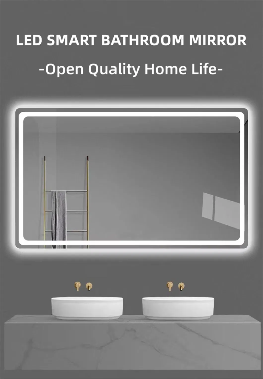 Wholesale Salon Hotel Home Decorative Smart Mirror Full Length Make-up Wall Mounted Beveled Frame Frameless Dressing Vanity LED Bathroom Mirror