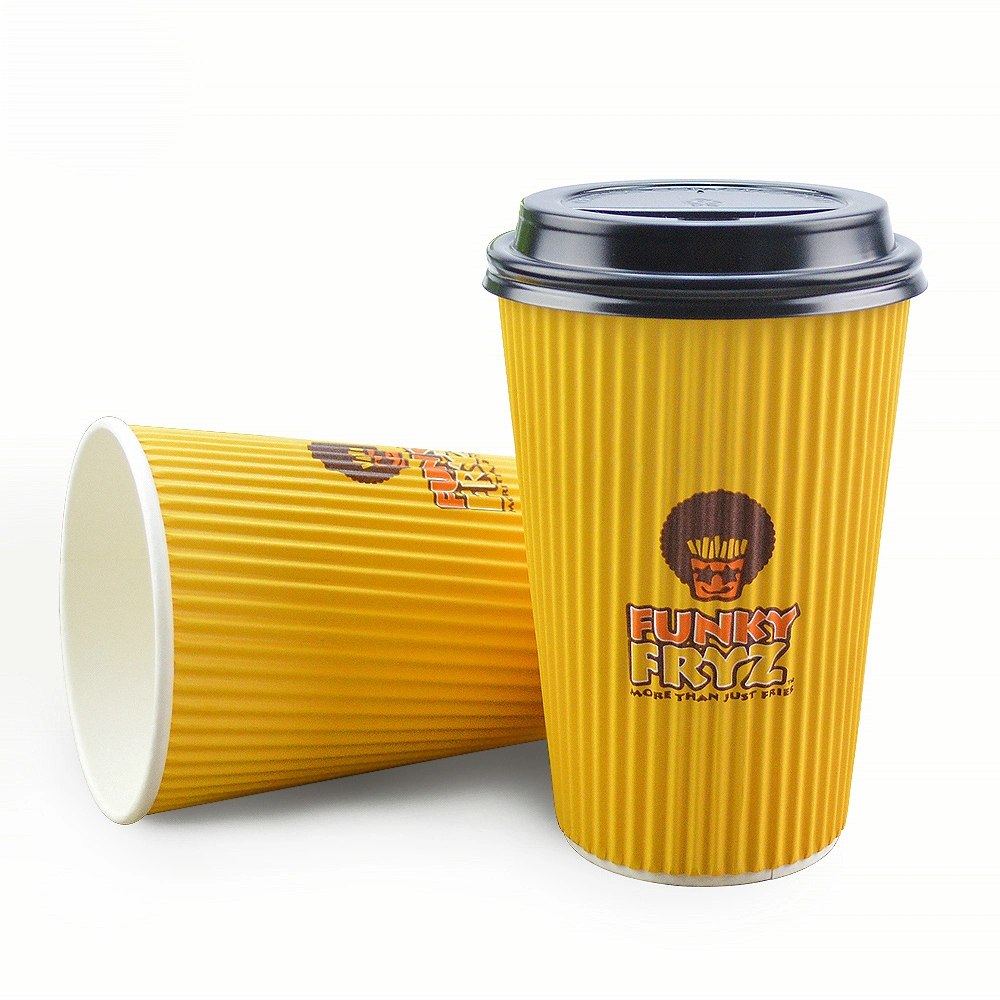 Custom Disposable Single/Double/Ripple Wall Hot Drinking Kraft Paper Coffee Cups with Lids