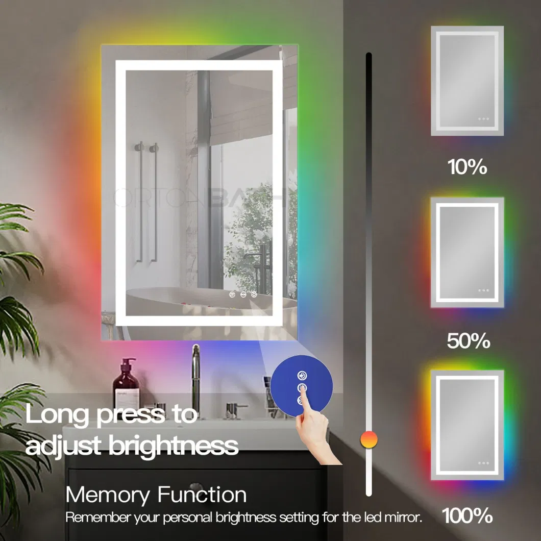 Ortonbath 48&quot;X36&quot; Rectangular Backlit Anti-Fog Wall Mounted LED Mirror RGB Lighted Bathroom Mirrors with Memory Function