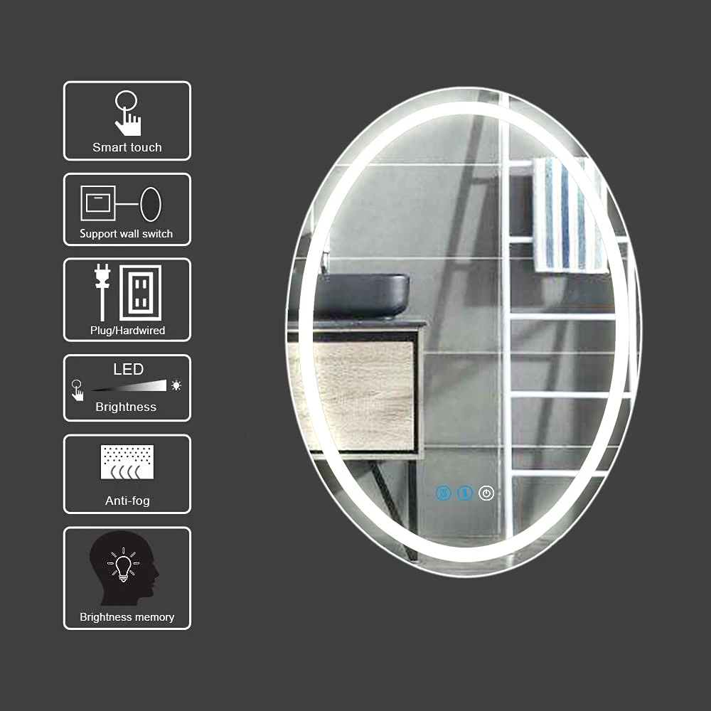 Rectangle Round Hotel Home Decor Lighted Bathroom Illuminated Backlit LED Mirror with OEM Packaging