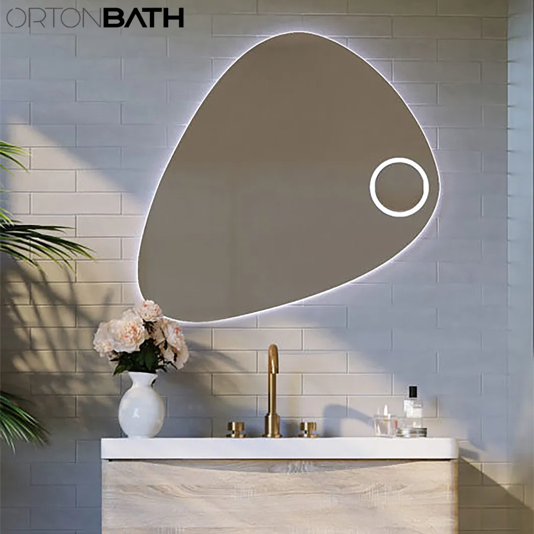 Ortonbath Triangle Nut Shape Wall Mount Make up Smart Bathroom Backlit Anti Fog Vanity LED Light Mirror Wall Mirror Bath Magnifying Lighted Makeup LED Mirror